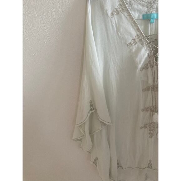 Melissa Odabash Mint Ivory Tunic Kaftan Cover up Sparkle Embroidery 100% Cotton - Picture 11 of 16